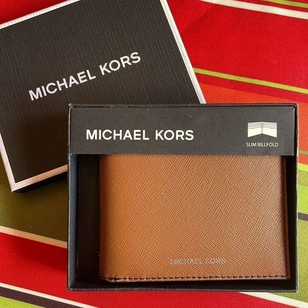 Brand New Michael Kors Genuine Leather Slim Billfold Andy Luggage Mens Wallet